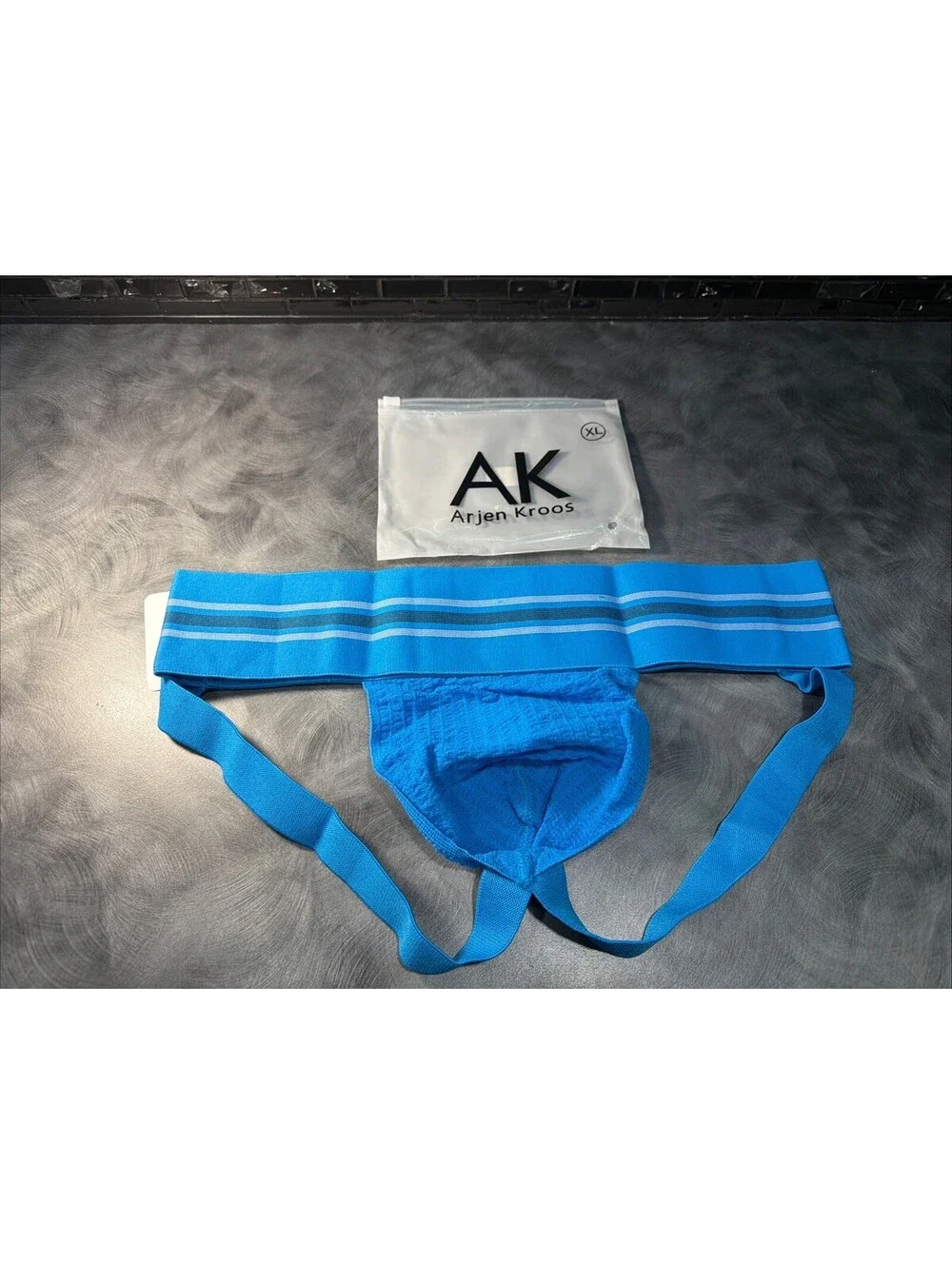 Arjen Kroos Men Gym Underwear Jockstrap Ribbed Pouch Striped Elastic Band XL